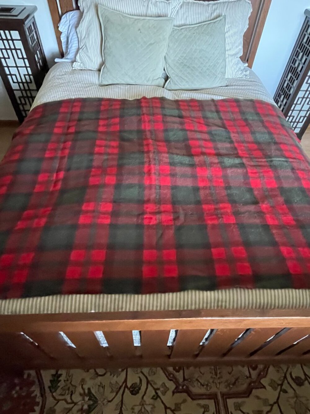 Vintage Pendleton Dark Red, Brown, Olive Green Plaid Virgin Wool Blanket Oregon